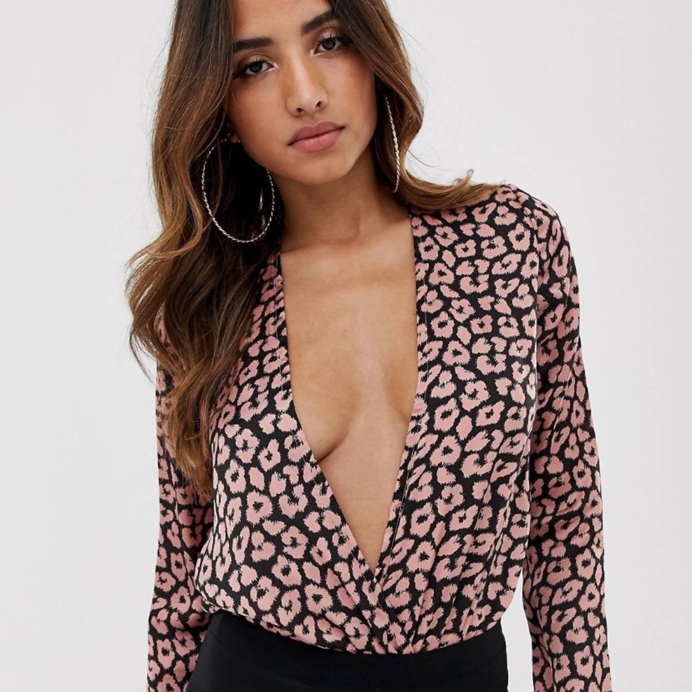 Club L Long Sleeve Wrap Front Body in Animal Print